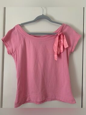 Betty Blue Jr. Plus Pink Tee  1X Satin Bow Accent Coquette Balletcore Y2 Vintage